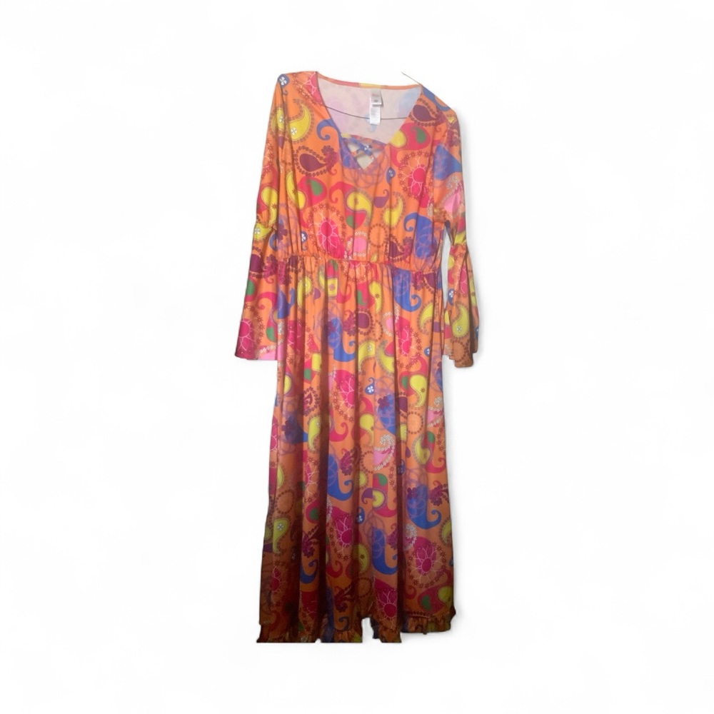 Morph Hippie Costume - Colorful Paisley Long Sleeve Dress with long vest ,new